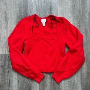 Red square neck sweater